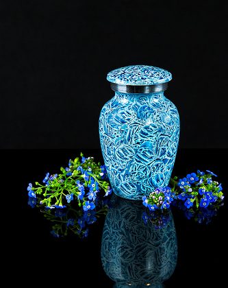 blue cremation urn